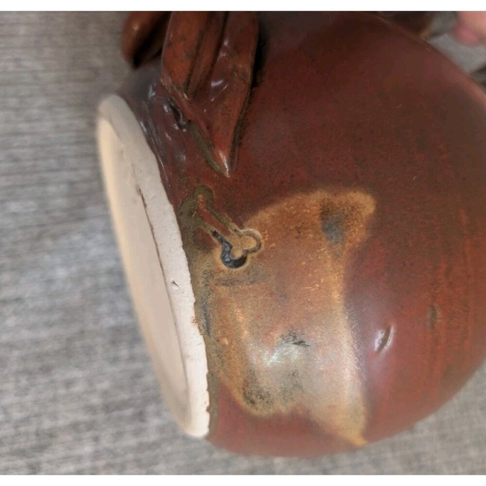 Handmade Rustic Salt Glazed Blue/Brown Pottery Jug with Lid, Signed, 17cm/6" - Picture 6 of 8